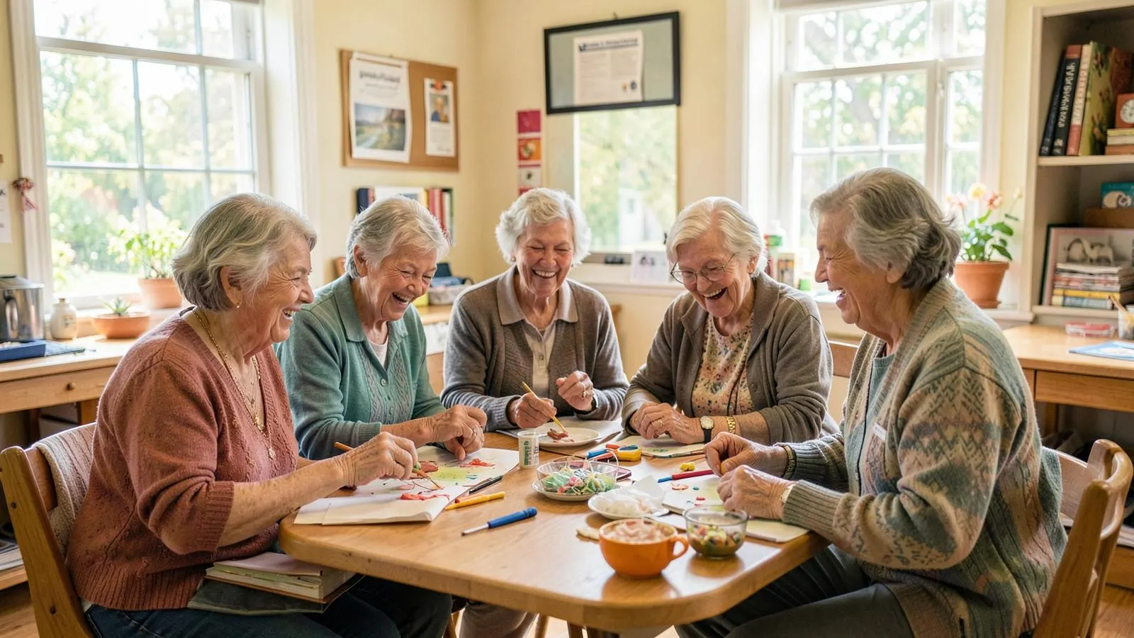 Members laughing together while creating a hands-on project